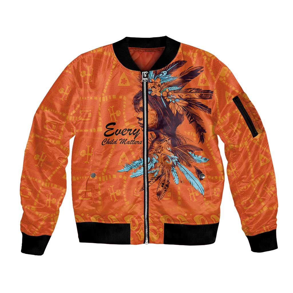 Awareness for Indigenous Orange Day Sleeve Zip Bomber Jacket Canadian Indigenous Art - Wonder Print Shop