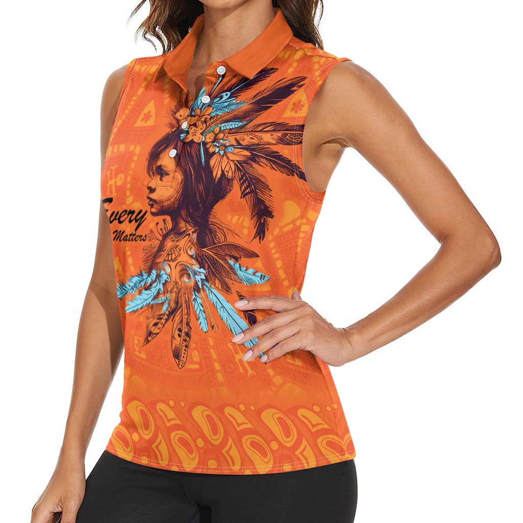 Awareness for Indigenous Orange Day Women Sleeveless Polo Shirt Canadian Indigenous Art - Wonder Print Shop