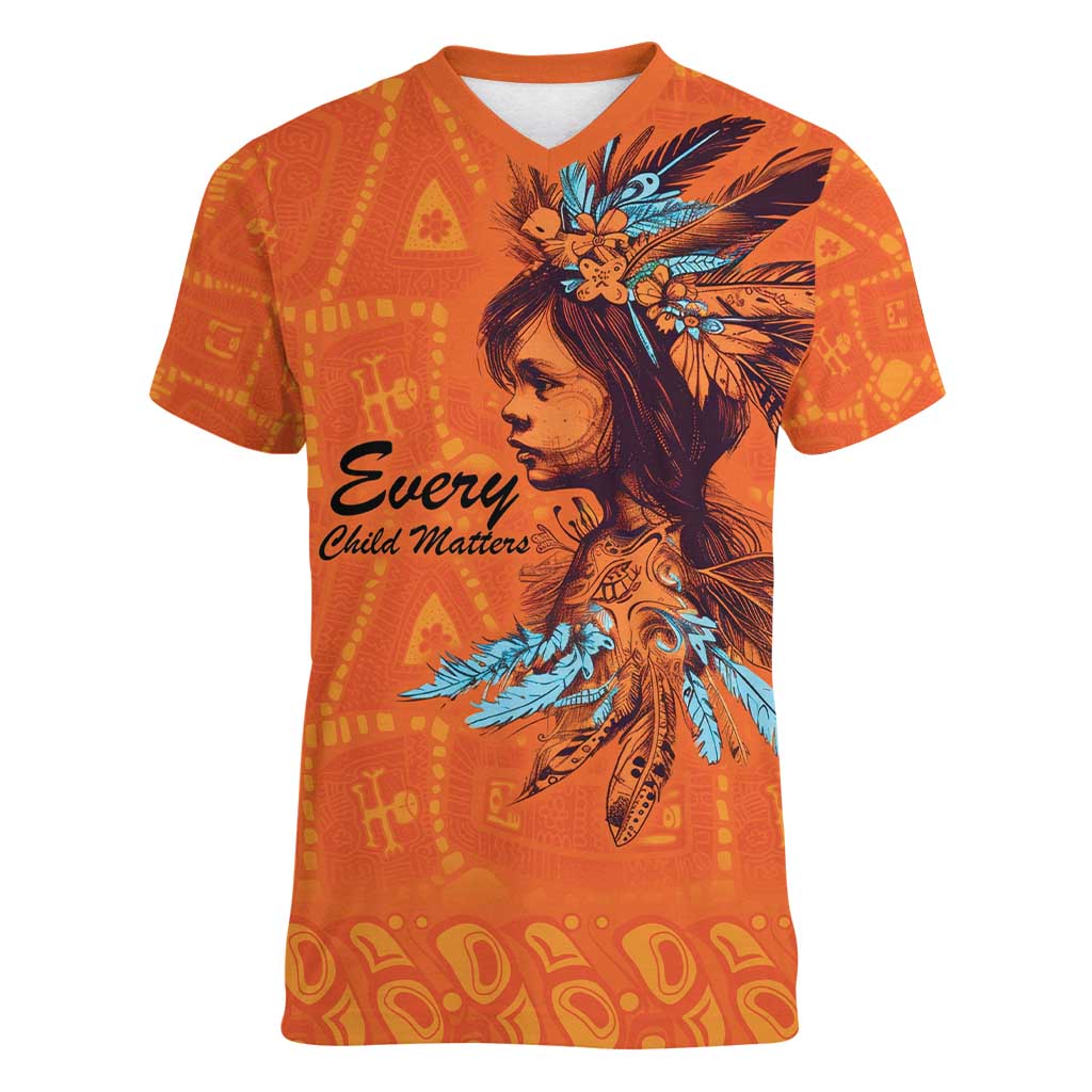 Awareness for Indigenous Orange Day Women V-Neck T-Shirt Canadian Indigenous Art - Wonder Print Shop