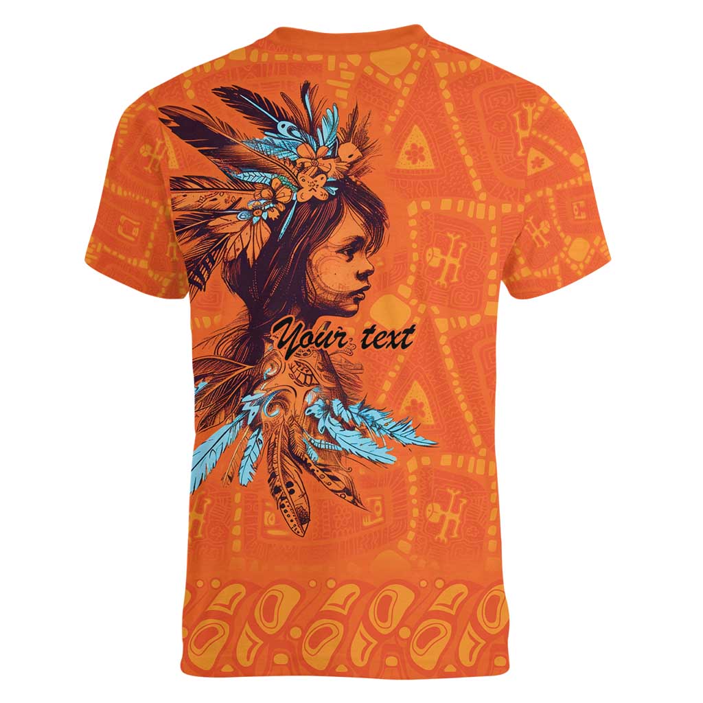 Awareness for Indigenous Orange Day Women V-Neck T-Shirt Canadian Indigenous Art - Wonder Print Shop