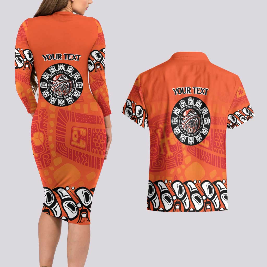 Awareness for Indigenous Orange Day Couples Matching Long Sleeve Bodycon Dress and Hawaiian Shirt Haida Spirit Animals - Wonder Print Shop
