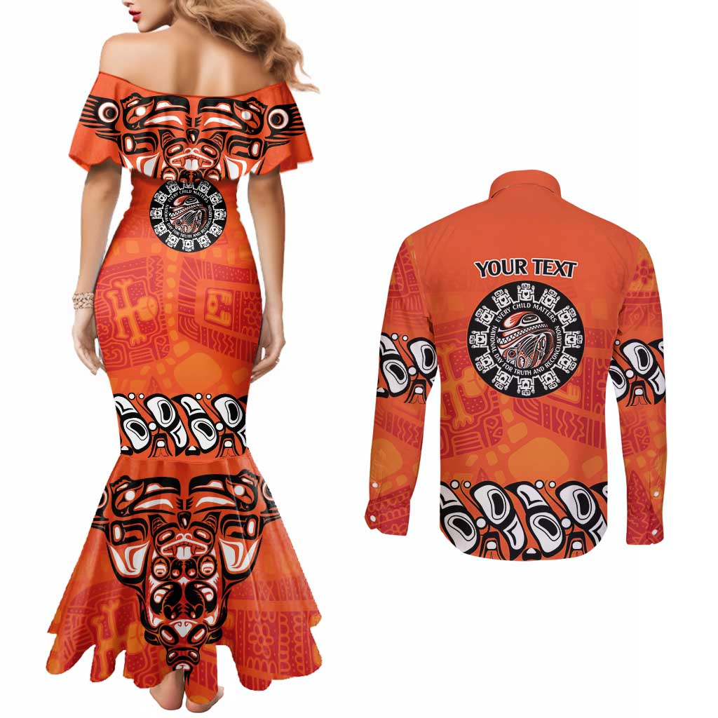 Awareness for Indigenous Orange Day Couples Matching Mermaid Dress and Long Sleeve Button Shirt Haida Spirit Animals - Wonder Print Shop