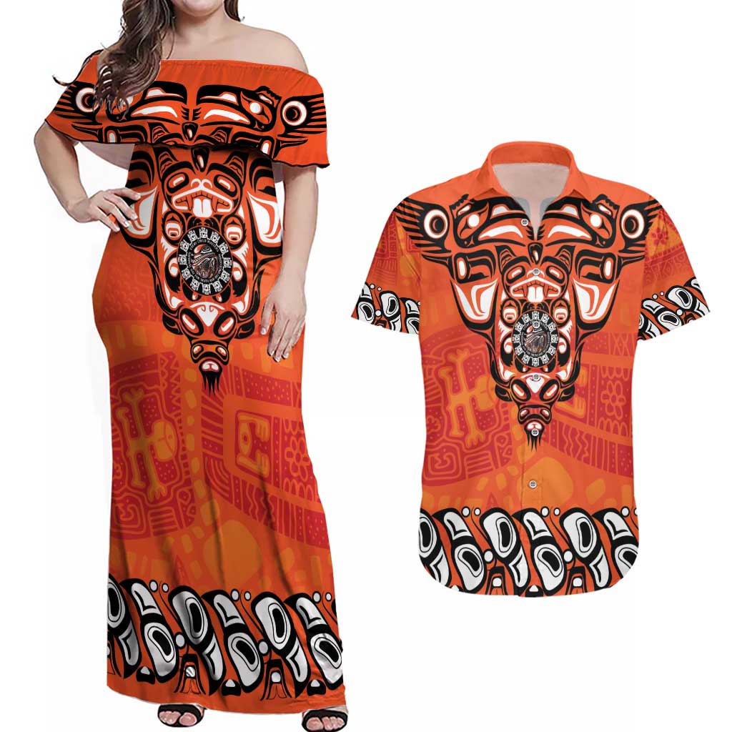 Awareness for Indigenous Orange Day Couples Matching Off Shoulder Maxi Dress and Hawaiian Shirt Haida Spirit Animals - Wonder Print Shop