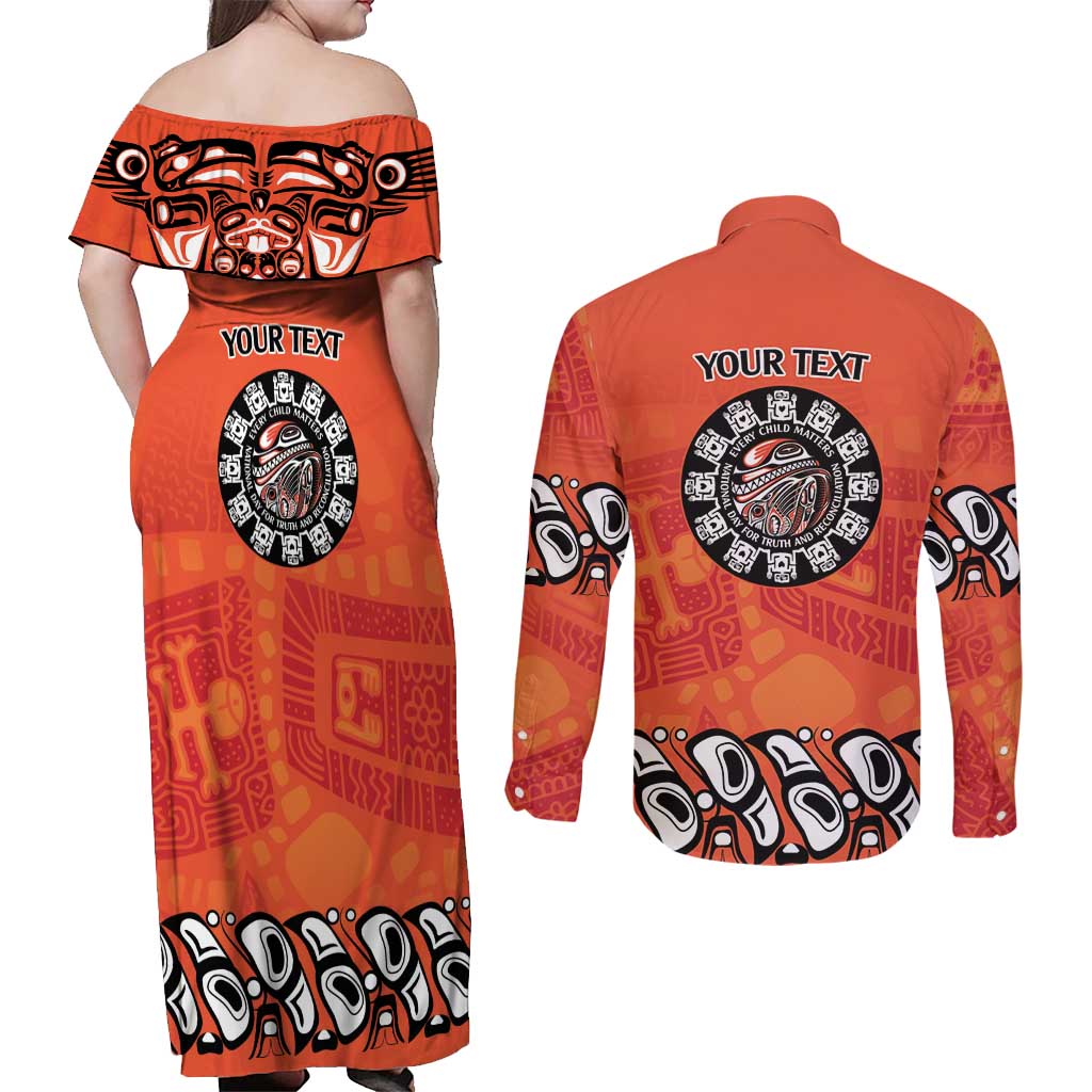 Awareness for Indigenous Orange Day Couples Matching Off Shoulder Maxi Dress and Long Sleeve Button Shirt Haida Spirit Animals - Wonder Print Shop