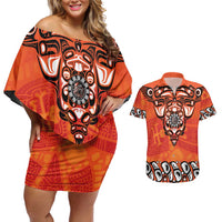 Awareness for Indigenous Orange Day Couples Matching Off Shoulder Short Dress and Hawaiian Shirt Haida Spirit Animals - Wonder Print Shop