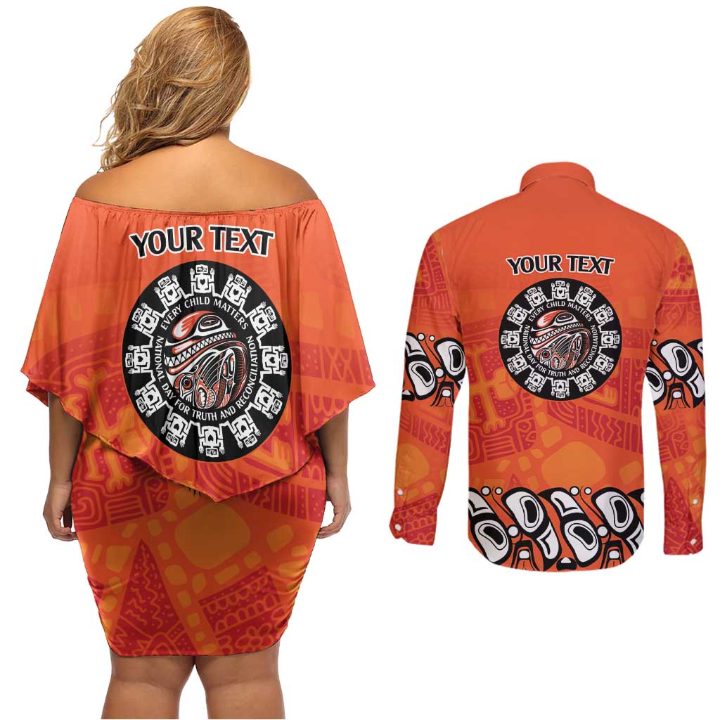 Awareness for Indigenous Orange Day Couples Matching Off Shoulder Short Dress and Long Sleeve Button Shirt Haida Spirit Animals - Wonder Print Shop