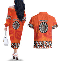 Awareness for Indigenous Orange Day Couples Matching Off The Shoulder Long Sleeve Dress and Hawaiian Shirt Haida Spirit Animals - Wonder Print Shop