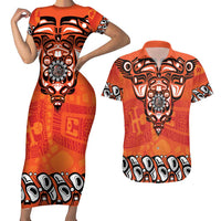 Awareness for Indigenous Orange Day Couples Matching Short Sleeve Bodycon Dress and Hawaiian Shirt Haida Spirit Animals - Wonder Print Shop