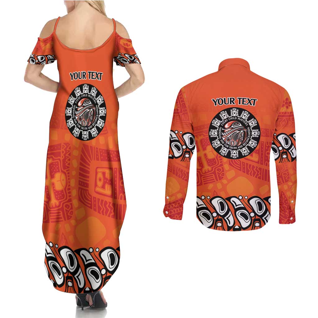 Awareness for Indigenous Orange Day Couples Matching Summer Maxi Dress and Long Sleeve Button Shirt Haida Spirit Animals - Wonder Print Shop