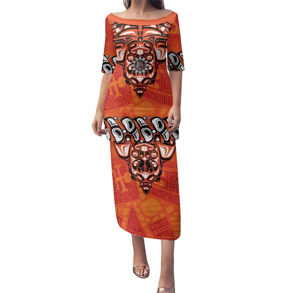 Awareness for Indigenous Orange Day Family Matching Puletasi and Hawaiian Shirt Haida Spirit Animals - Wonder Print Shop