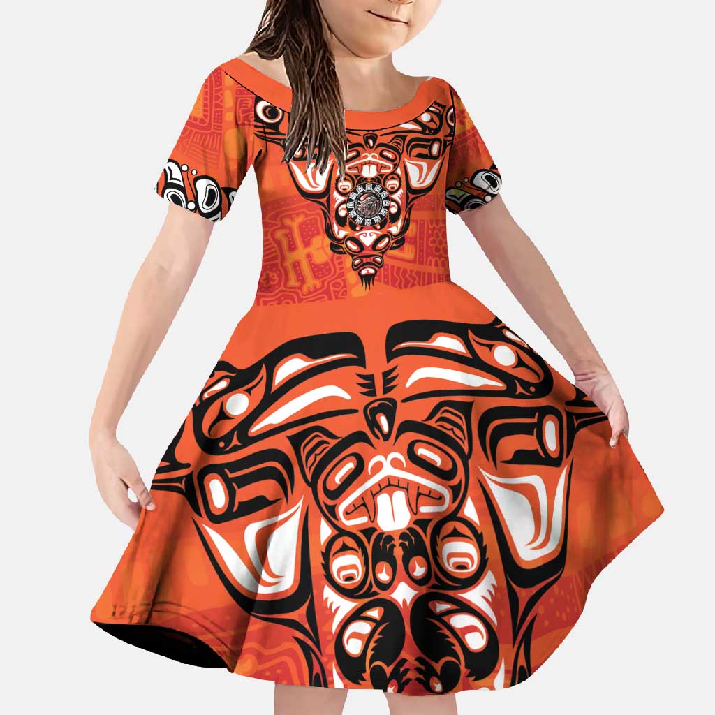 Awareness for Indigenous Orange Day Family Matching Short Sleeve Bodycon Dress and Hawaiian Shirt Haida Spirit Animals - Wonder Print Shop