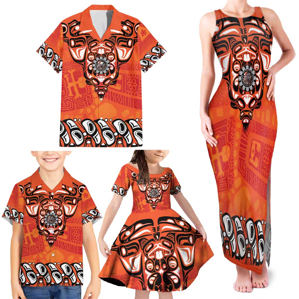 Awareness for Indigenous Orange Day Family Matching Tank Maxi Dress and Hawaiian Shirt Haida Spirit Animals - Wonder Print Shop