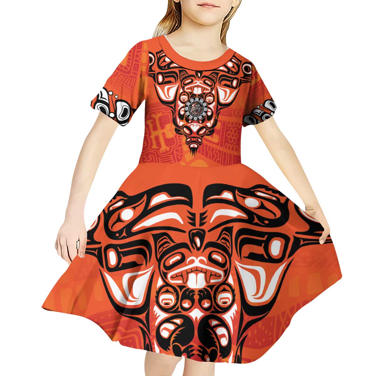 Awareness for Indigenous Orange Day Kid Short Sleeve Dress Haida Spirit Animals - Wonder Print Shop