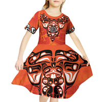 Awareness for Indigenous Orange Day Kid Short Sleeve Dress Haida Spirit Animals - Wonder Print Shop