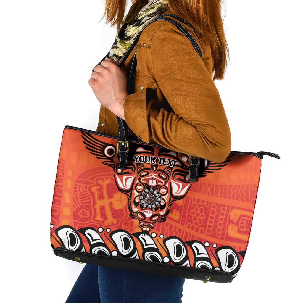 Awareness for Indigenous Orange Day Leather Tote Bag Haida Spirit Animals - Wonder Print Shop