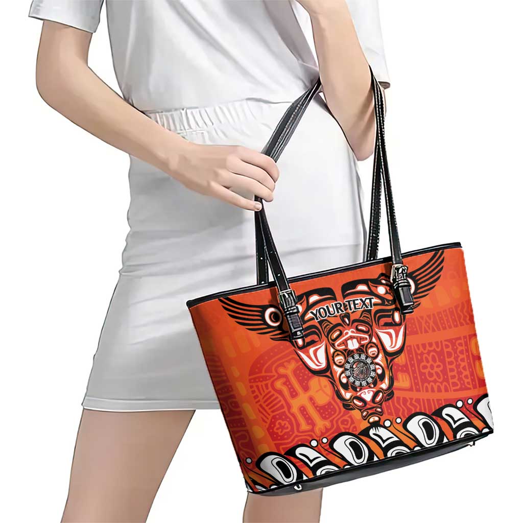 Awareness for Indigenous Orange Day Leather Tote Bag Haida Spirit Animals - Wonder Print Shop