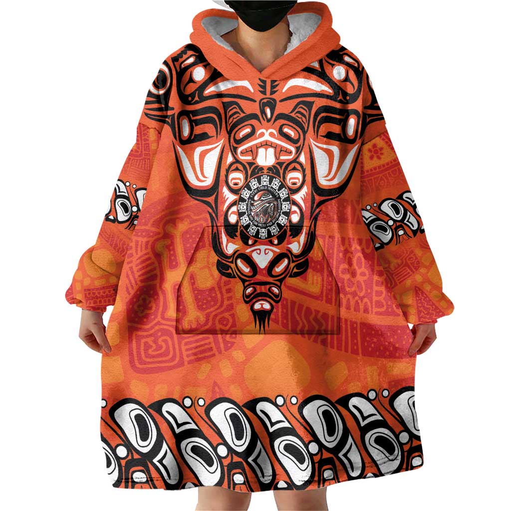 Awareness for Indigenous Orange Day Wearable Blanket Hoodie Haida Spirit Animals - Wonder Print Shop