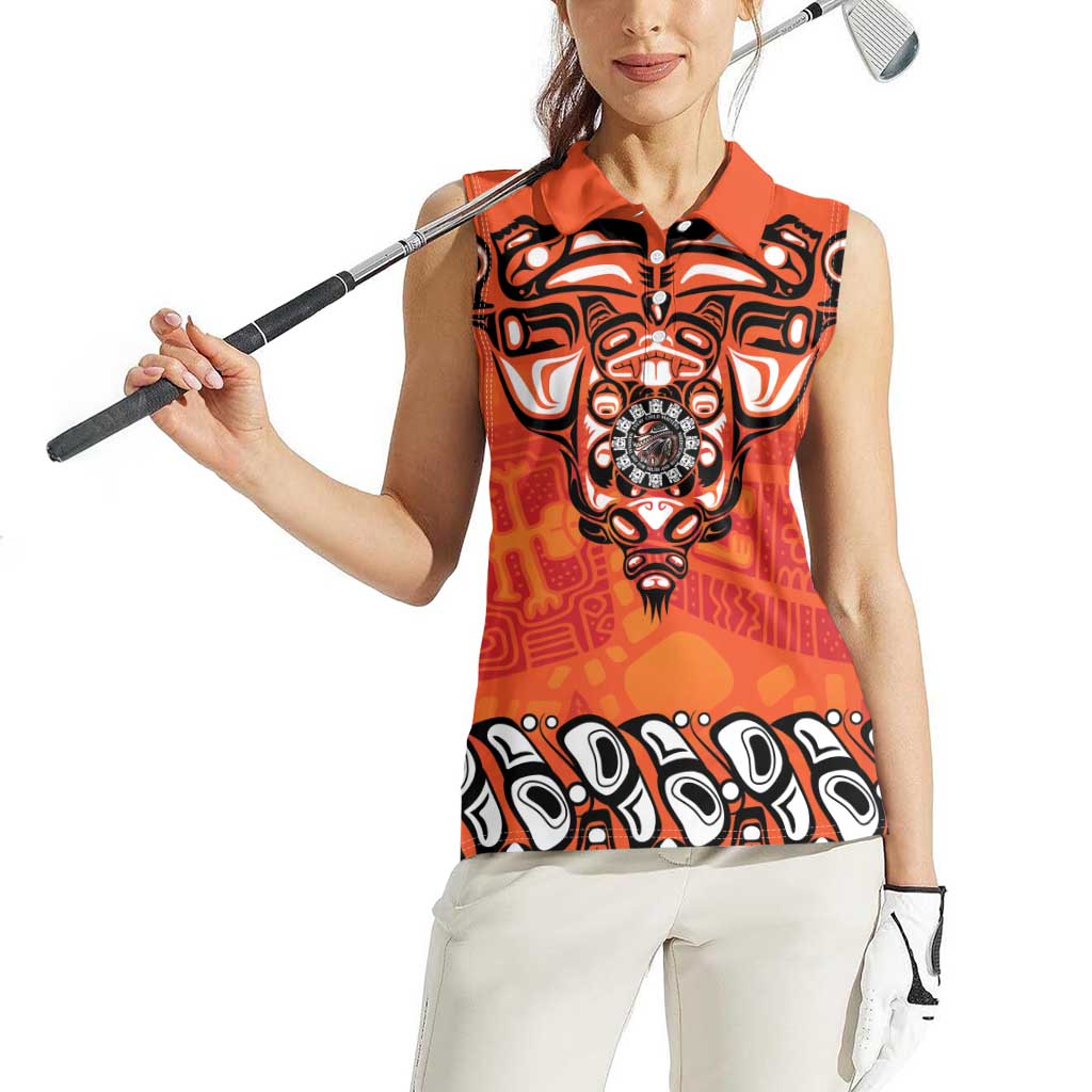 Awareness for Indigenous Orange Day Women Sleeveless Polo Shirt Haida Spirit Animals - Wonder Print Shop