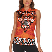 Awareness for Indigenous Orange Day Women Sleeveless Polo Shirt Haida Spirit Animals - Wonder Print Shop