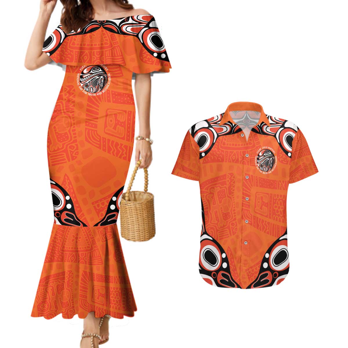 Awareness for Indigenous Orange Day Couples Matching Mermaid Dress and Hawaiian Shirt Kindness and Equality - Wonder Print Shop