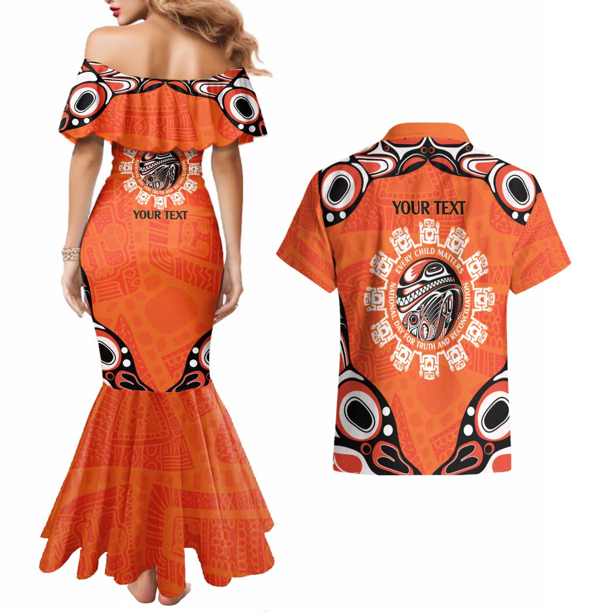 Awareness for Indigenous Orange Day Couples Matching Mermaid Dress and Hawaiian Shirt Kindness and Equality - Wonder Print Shop