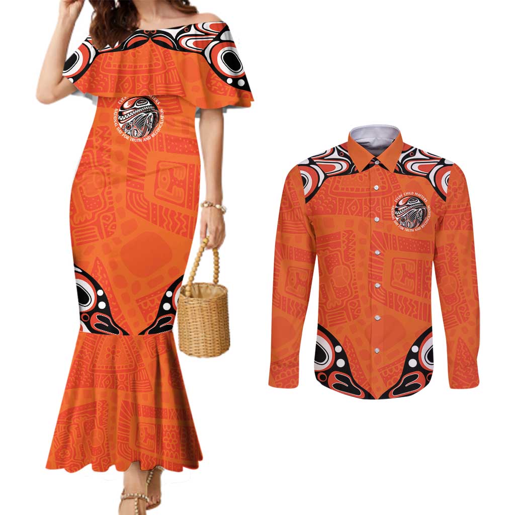 Awareness for Indigenous Orange Day Couples Matching Mermaid Dress and Long Sleeve Button Shirt Kindness and Equality - Wonder Print Shop