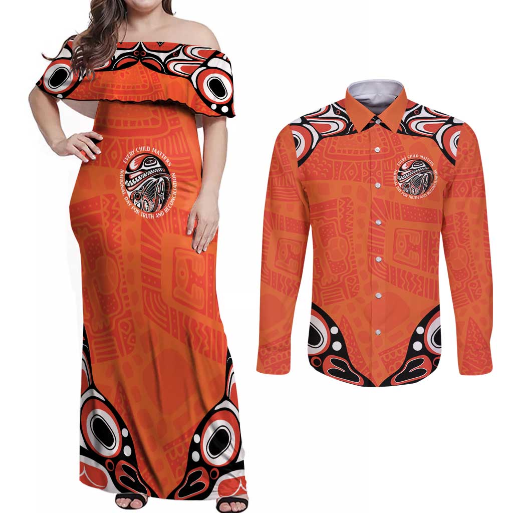 Awareness for Indigenous Orange Day Couples Matching Off Shoulder Maxi Dress and Long Sleeve Button Shirt Kindness and Equality - Wonder Print Shop
