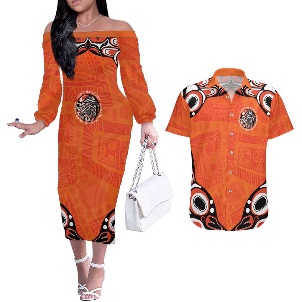 Awareness for Indigenous Orange Day Couples Matching Off The Shoulder Long Sleeve Dress and Hawaiian Shirt Kindness and Equality - Wonder Print Shop
