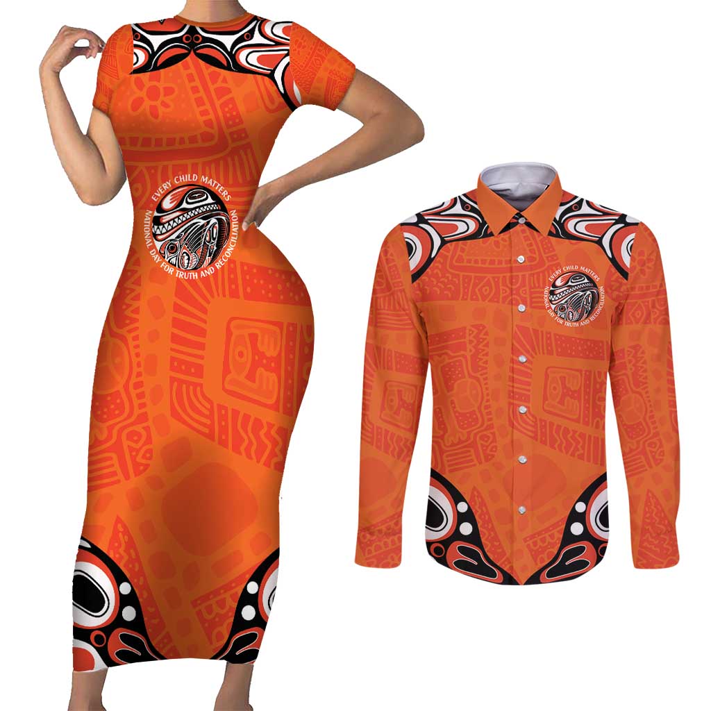 Awareness for Indigenous Orange Day Couples Matching Short Sleeve Bodycon Dress and Long Sleeve Button Shirt Kindness and Equality - Wonder Print Shop