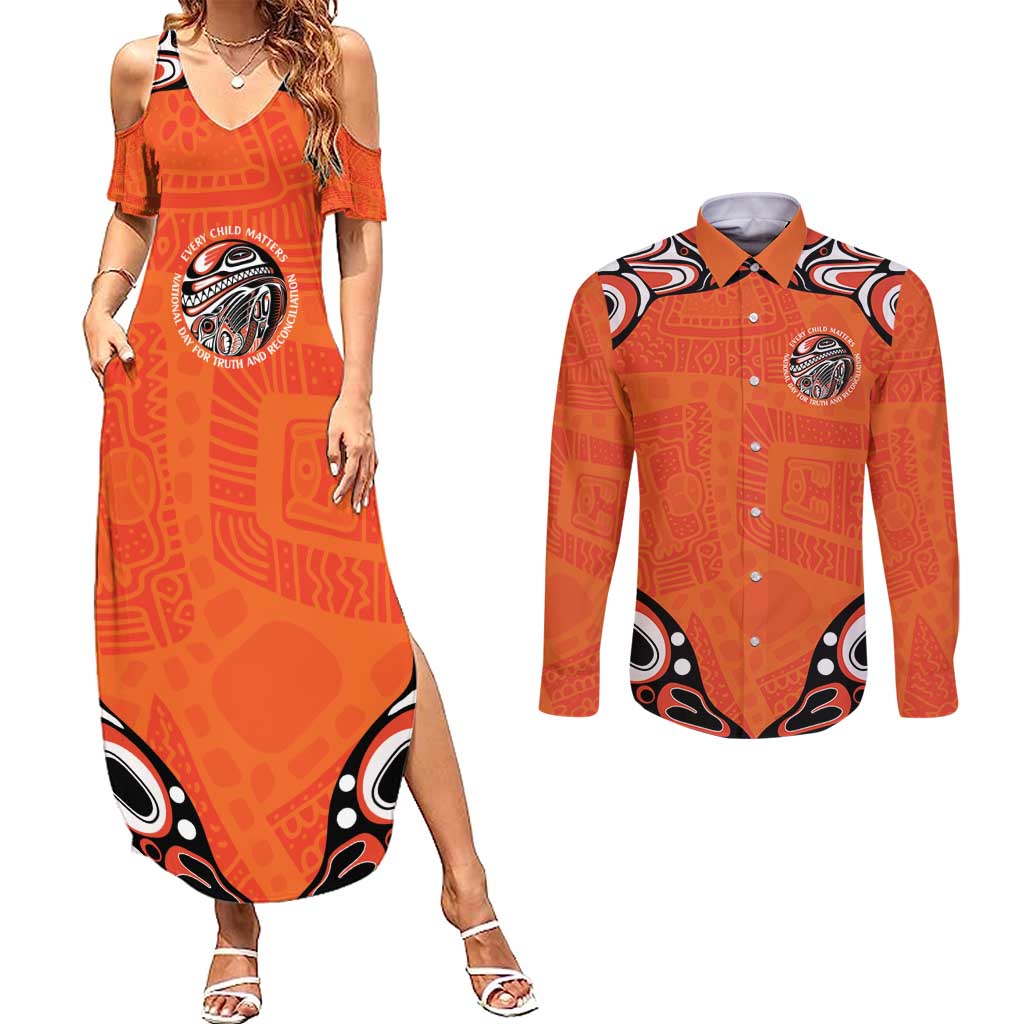 Awareness for Indigenous Orange Day Couples Matching Summer Maxi Dress and Long Sleeve Button Shirt Kindness and Equality - Wonder Print Shop