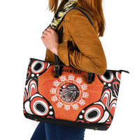 Awareness for Indigenous Orange Day Leather Tote Bag Kindness and Equality - Wonder Print Shop