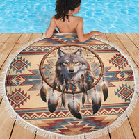 Indigenous Peoples Day Beach Blanket Native American Dream Catcher Wolf Tribal-inspired - Wonder Print Shop