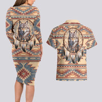 Indigenous Peoples Day Couples Matching Long Sleeve Bodycon Dress and Hawaiian Shirt Native American Dream Catcher Wolf Tribal-inspired - Wonder Print Shop