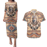 Indigenous Peoples Day Couples Matching Puletasi and Hawaiian Shirt Native American Dream Catcher Wolf Tribal-inspired - Wonder Print Shop