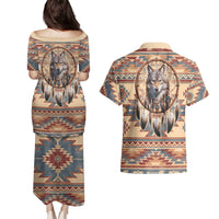 Indigenous Peoples Day Couples Matching Puletasi and Hawaiian Shirt Native American Dream Catcher Wolf Tribal-inspired - Wonder Print Shop