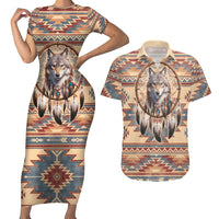 Indigenous Peoples Day Couples Matching Short Sleeve Bodycon Dress and Hawaiian Shirt Native American Dream Catcher Wolf Tribal-inspired - Wonder Print Shop