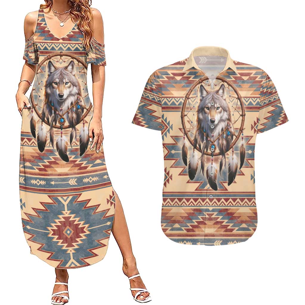 Indigenous Peoples Day Couples Matching Summer Maxi Dress and Hawaiian Shirt Native American Dream Catcher Wolf Tribal-inspired - Wonder Print Shop