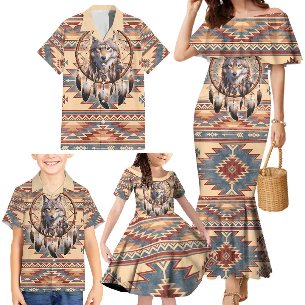 Indigenous Peoples Day Family Matching Mermaid Dress and Hawaiian Shirt Native American Dream Catcher Wolf Tribal-inspired - Wonder Print Shop