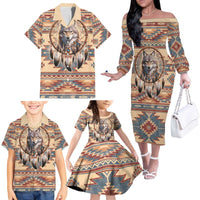 Indigenous Peoples Day Family Matching Off The Shoulder Long Sleeve Dress and Hawaiian Shirt Native American Dream Catcher Wolf Tribal-inspired - Wonder Print Shop