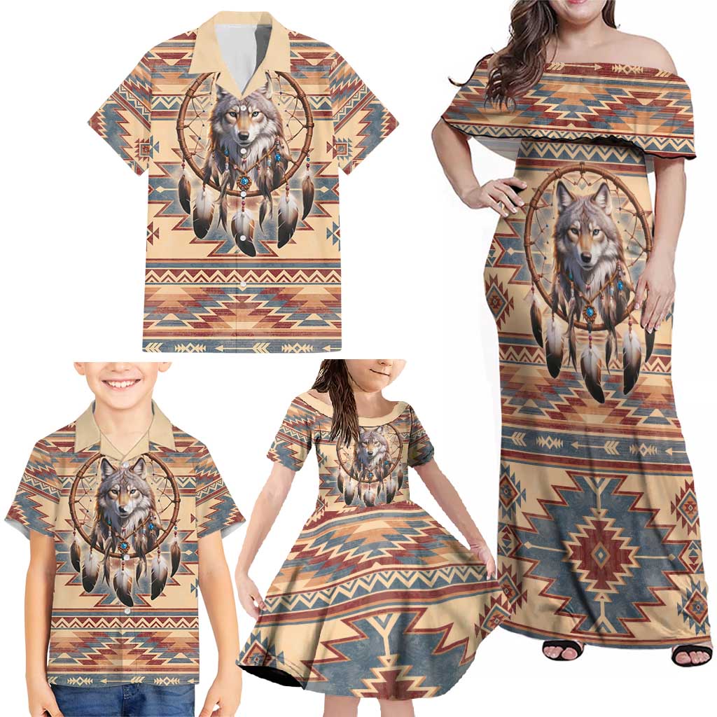 Indigenous Peoples Day Family Matching Off Shoulder Maxi Dress and Hawaiian Shirt Native American Dream Catcher Wolf Tribal-inspired - Wonder Print Shop