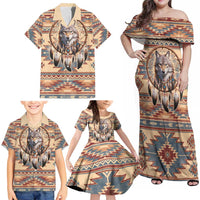 Indigenous Peoples Day Family Matching Off Shoulder Maxi Dress and Hawaiian Shirt Native American Dream Catcher Wolf Tribal-inspired - Wonder Print Shop