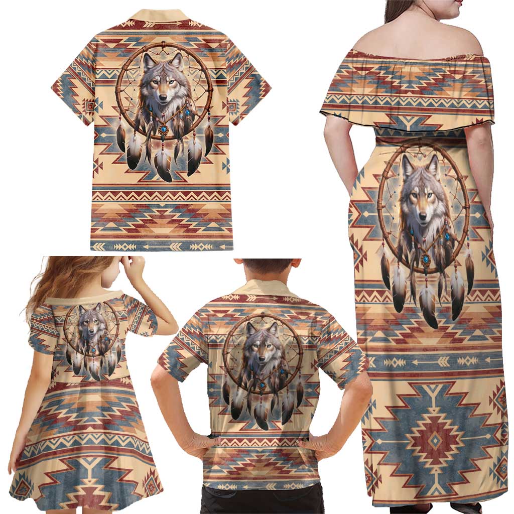 Indigenous Peoples Day Family Matching Off Shoulder Maxi Dress and Hawaiian Shirt Native American Dream Catcher Wolf Tribal-inspired - Wonder Print Shop