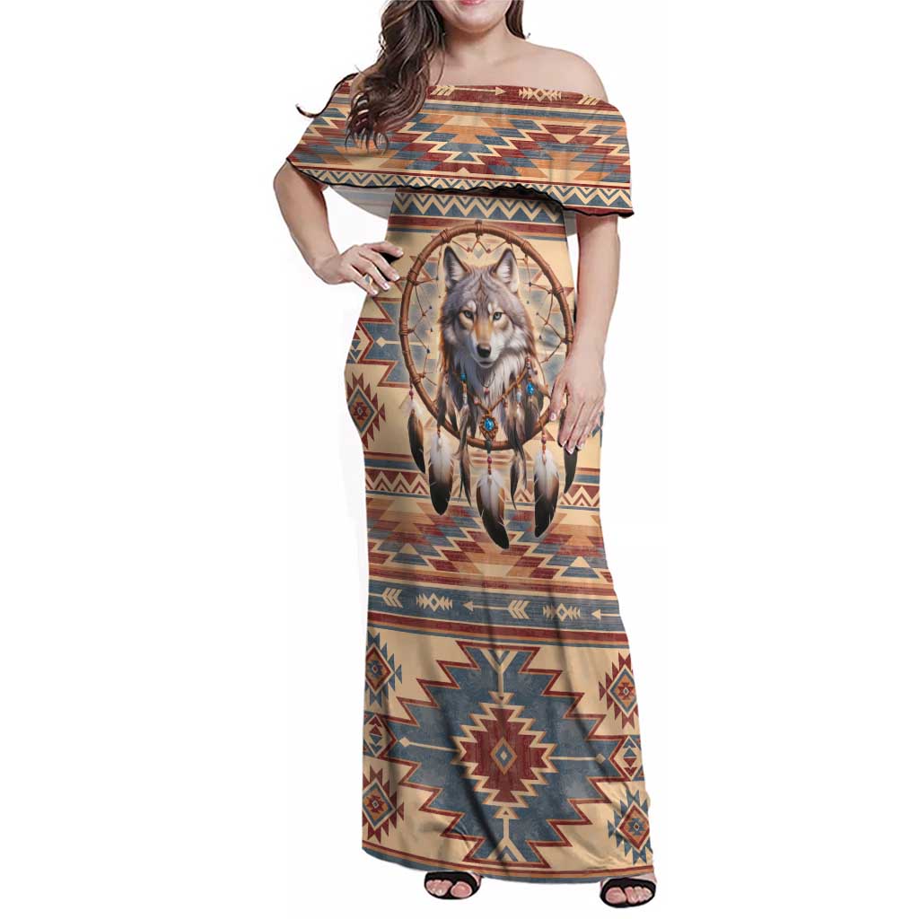 Indigenous Peoples Day Family Matching Off Shoulder Maxi Dress and Hawaiian Shirt Native American Dream Catcher Wolf Tribal-inspired - Wonder Print Shop