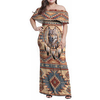 Indigenous Peoples Day Family Matching Off Shoulder Maxi Dress and Hawaiian Shirt Native American Dream Catcher Wolf Tribal-inspired - Wonder Print Shop