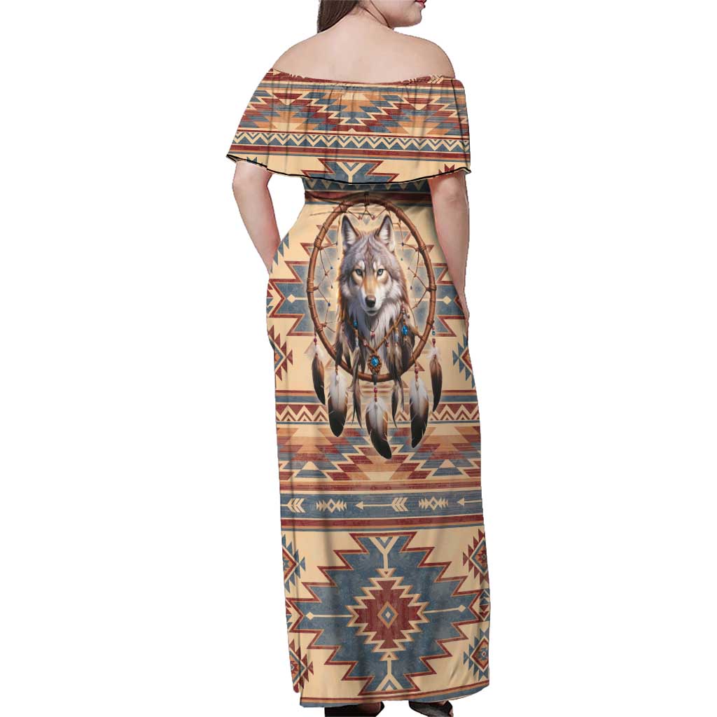 Indigenous Peoples Day Family Matching Off Shoulder Maxi Dress and Hawaiian Shirt Native American Dream Catcher Wolf Tribal-inspired - Wonder Print Shop