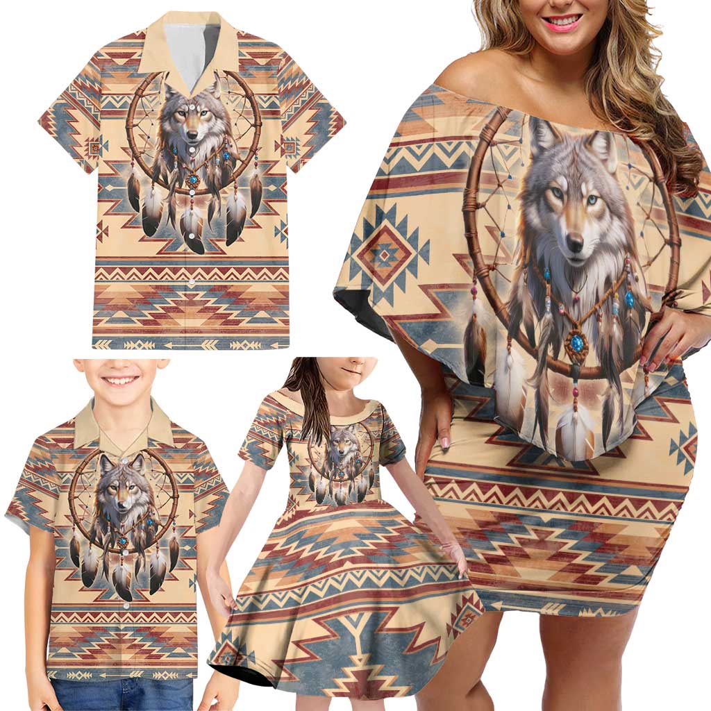 Indigenous Peoples Day Family Matching Off Shoulder Short Dress and Hawaiian Shirt Native American Dream Catcher Wolf Tribal-inspired - Wonder Print Shop
