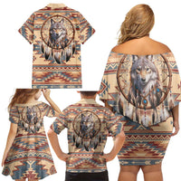 Indigenous Peoples Day Family Matching Off Shoulder Short Dress and Hawaiian Shirt Native American Dream Catcher Wolf Tribal-inspired - Wonder Print Shop