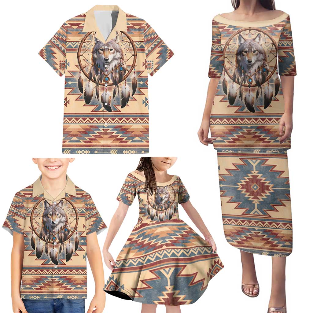 Indigenous Peoples Day Family Matching Puletasi and Hawaiian Shirt Native American Dream Catcher Wolf Tribal-inspired - Wonder Print Shop