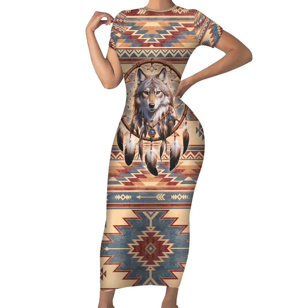 Indigenous Peoples Day Family Matching Short Sleeve Bodycon Dress and Hawaiian Shirt Native American Dream Catcher Wolf Tribal-inspired - Wonder Print Shop