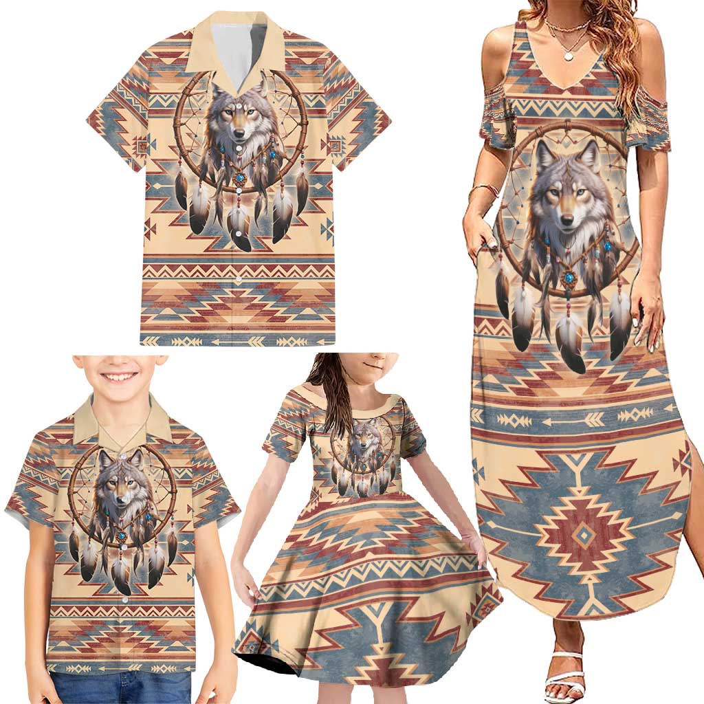 Indigenous Peoples Day Family Matching Summer Maxi Dress and Hawaiian Shirt Native American Dream Catcher Wolf Tribal-inspired - Wonder Print Shop